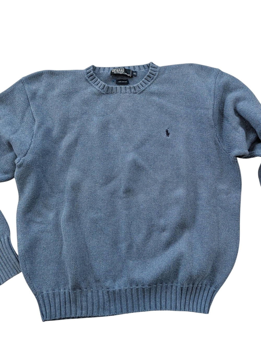 Vintage Polo Ralph Lauren Sweater XL Blue Cotton Crewneck Pony 90s Hong Kong